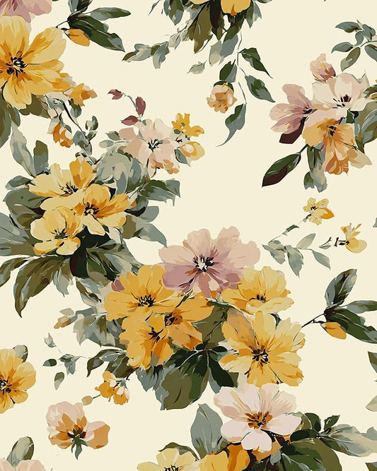 Yellow Floral Wallpaper Peel and Stick, Vintage Botanical Contact Paper 17.5" x 118", Retro Flower Wall Paper Self Adhesive Removable Waterproof for Bathroom Bedroom Shelf Cabinet Drawer Table
