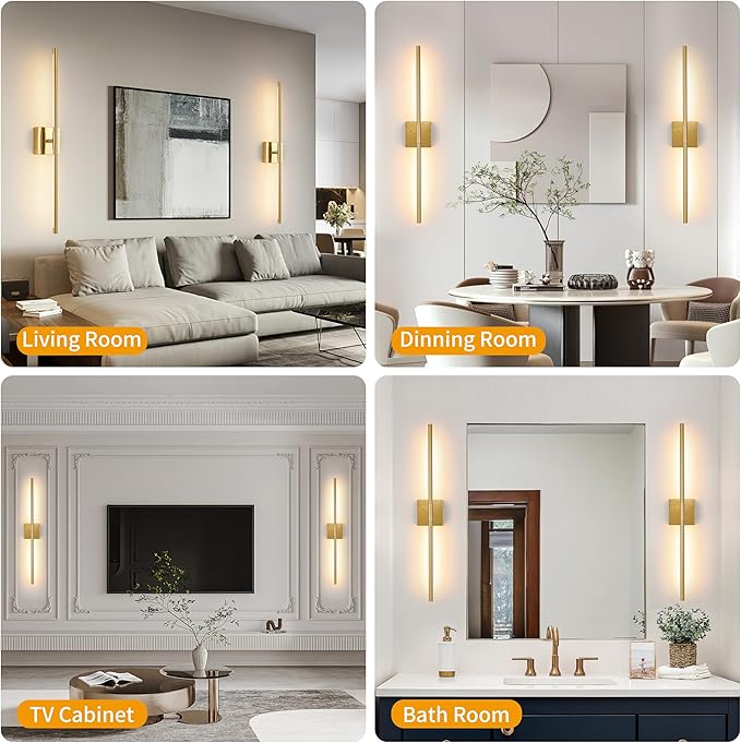 Gold Battery Operated Wall Sconce Single, Rechargeable Wall Sconce with Remote, Dimmable Sconce Wall Light, 24 Inch LED Wireless Wall Light for Background Wall, Bedroom,Living Room
