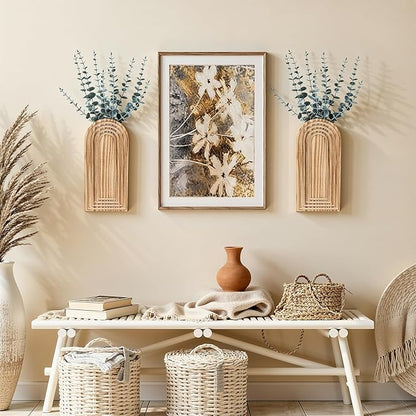 DREAMLOOM 2 Pack Wooden Wall Vases with Eucalyptus Artificial Plants, Wall Hanging Planters Boho Modern Farmhouse Indoor for Narrow Spaces Entryway Bathroom Home Office Decoration, White