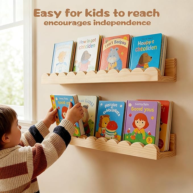 NCONCO Nursery Book Shelves, 4 Pack 23x4.3inch Floating Shelves for Wall Photo Picture Ledge Shelves Wall Book Shelves for Kids Bedroom Living Room Kitchen Nursery Decor