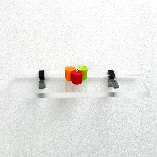Clear Acrylic Shelves for Wall Storage, 6" W X 36" L, 3/4" Thick Wall Mounted Floating Shelves for Bedroom, Living Room, Bathroom, Kitchen -‎Easy Installation with Screws and Black Finish Brackets