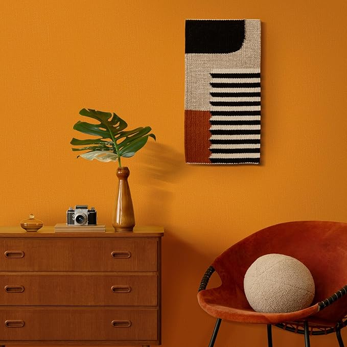 WADILE Grasscloth Peel and Stick Wallpaper 15.7in x 196.8in, Textured Contact Paper for Cabinets, Faux Linen Wall Paper Pull and Stick, Fabric Vinyl Wallpaper Self Adhesive Orange
