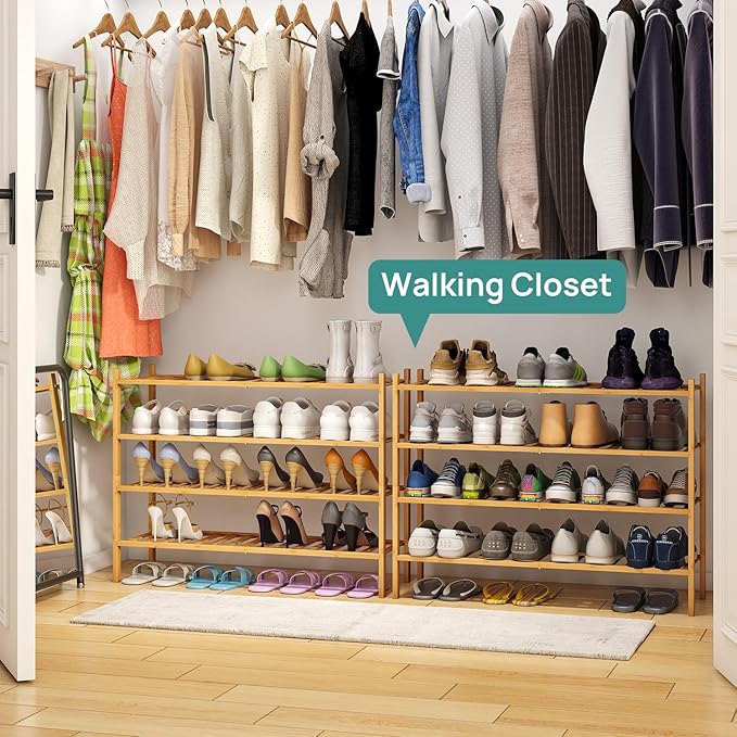 Shoe Rack, 4-Tier Long Shoe Rack for Entryway, Bamboo Wood Shoe Shelf for Closet & Hallway, Long 33IN | Beautiful | Functional | Sturdy | Durable