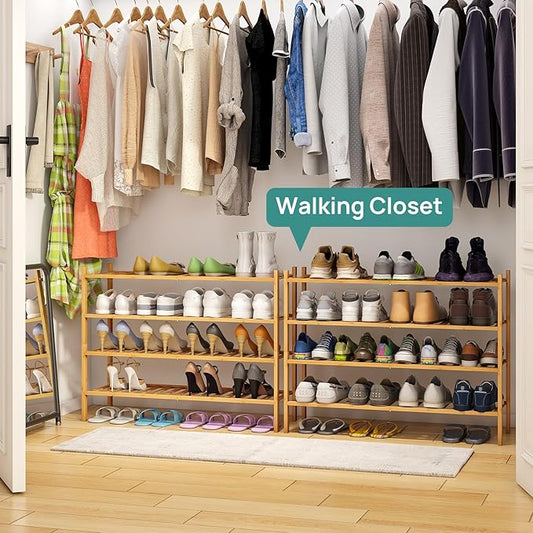 Shoe Rack, 4-Tier Long Shoe Rack for Entryway, Bamboo Wood Shoe Shelf for Closet & Hallway, Long 33IN | Beautiful | Functional | Sturdy | Durable