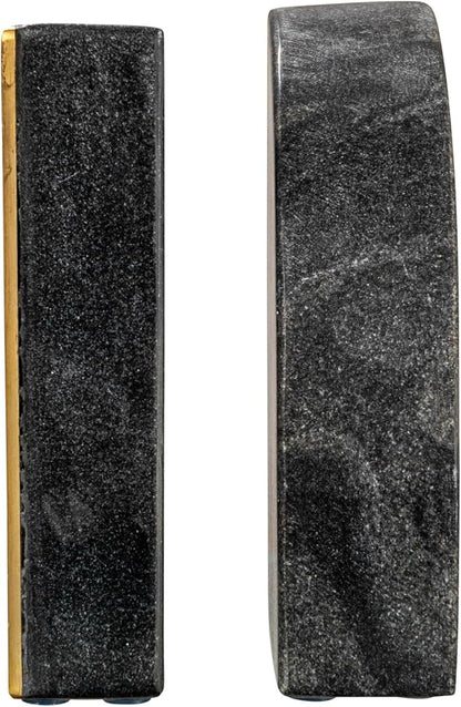 Boho Arched Semicircle Marble Bookends with Brass Detail, Set of 2, Black
