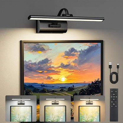 AIFEI Picture Lights for Wall Battery Operated, Rechargeable Wireless Picture Light with Remote Control, Dimmable Art Lighting for Paintings, Gallery Frame Display Light, 16" Wall Picture Lamp, Black