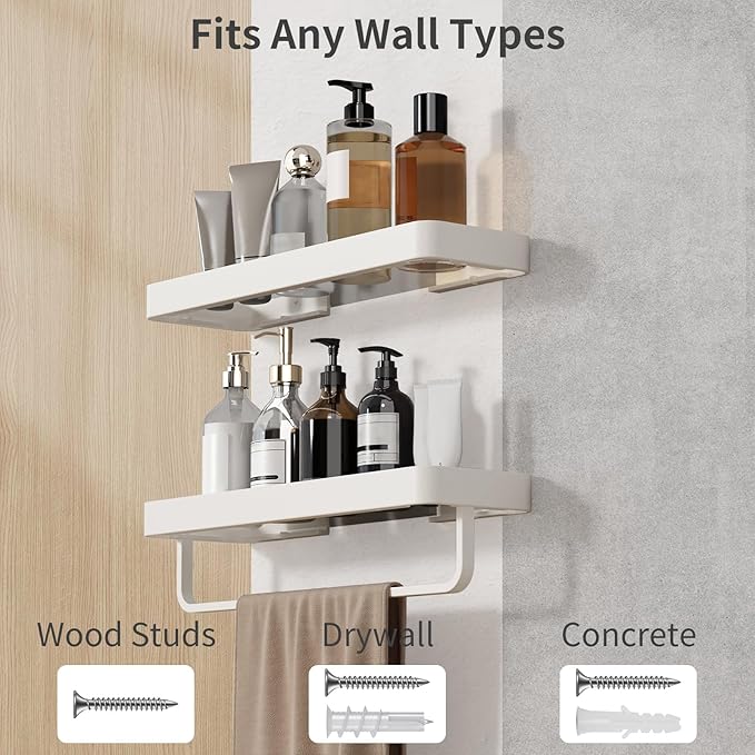 Danpoo 16-Inch White Floating Bathroom Shelves with Towel Bar， Clear Tempered Glass Wall Shelf 2-Pack – Versatile Bathroom Organizer Set