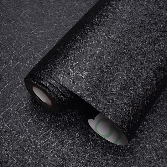 MelunMer Black Peel and Stick Wallpaper Silk Embossed Self Adhesive Removable Wallpaper Bathroom/Bedroom Waterproof Black Contact Paper for Cabinets Wrapping Sticker Paper Shelf Liner 512In L 15.7In W
