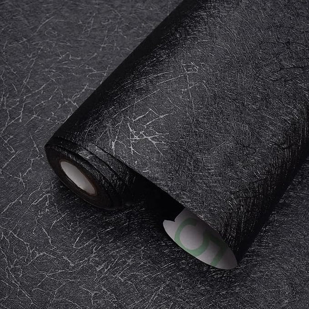 MelunMer Black Peel and Stick Wallpaper Silk Embossed Self Adhesive Removable Wallpaper Bathroom/Bedroom Waterproof Black Contact Paper for Cabinets Wrapping Sticker Paper Shelf Liner 512In L 15.7In W