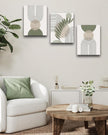 30x40CM Sage Green Boho Wall Art,Framed Canvas Bathroom Wall Art Pictures, Mid-Century Modern Wood Framed Abstract Prints for Bedroom,Minimalist Office Wall Decor 3Pack