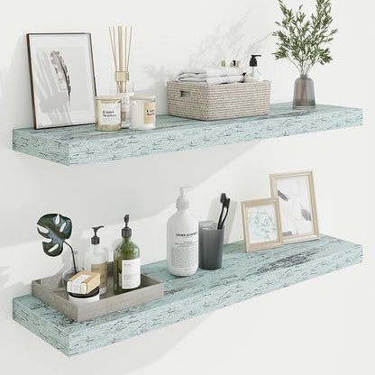 36in Floating Shelves for Wall, 36"W x 9.25"D x 1.25"H, 2 Pack Long Wall Mounted Engineered Wood Shelves with Invisible Brackets for Living Room, Bedroom, Bathroom, Kitchen Decor and Storage, Blue