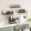 Black Wood Floating Shelves Wall Mounted - 3+1 Tier Rustic Bathroom Wall Shelves Over Toilet with Wire Storage Basket and Towel Bar, set of 4 Farmhouse Floating Shelf for Bathroom, Kitchen, Bedroom.