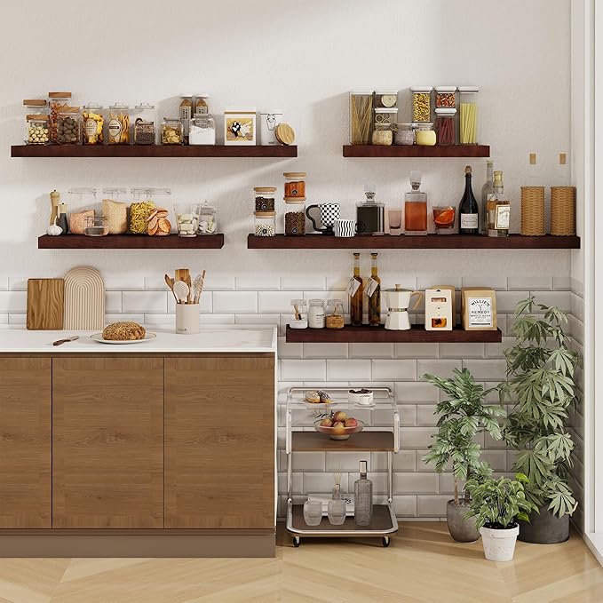 fuqing Wood Floating Shelves - 55 Inch Mahogany Wall Shelves Set of 1-55 Inch Wide x 9.3 Inch Deep x 1.6 Inch Thick Wooden Shelves for Room Decor & Storage