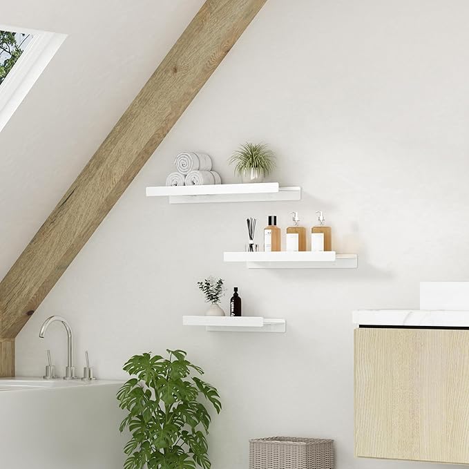 Small Shelves for Wall, Metal Floating Shelves Wall Mounted with Lip for Storage No Wobble, Heavy Duty Wall Shelves for Bathroom/Kitchen/Bedroom/Small Spaces, White 12 inch 2 Pack