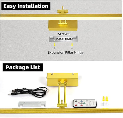 4 Pack Picture Lights for Wall, 23in Art Lighting for Paintings Cordless, 6400mAh Rechargeable Battery Operated Picture Light with Remote Dimmable and Timer for Artwork, Gallery, Display, Gold