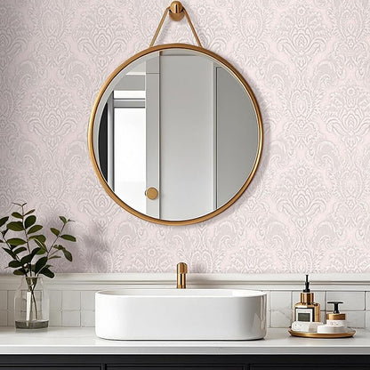 FunStick Vintage Light Pink Wallpaper Peel and Stick Textured Victorian Damask Floral Wall Paper Pink Contact Paper for Cabinets Removable Renter Friendly Wallpaper for Girls Bedroom Walls 15.8"x80"