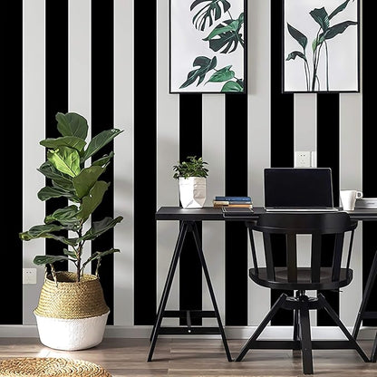 Guvana Striped Peel and Stick Wallpaper Black and White Self-Adhesive Wallpaper 394"x17.7" Removable Contact Paper Waterproof Wall Paper for Livingroom Cabinets Shelves Drawer Liner Decor Vinyl Roll