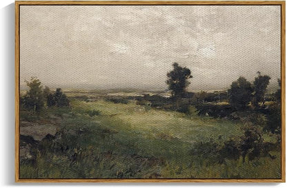 InSimSea Framed Canvas Wall Art Vintage Decor, Framed Vintage Landscape Canvas Wall Art, Wild Field Oil Painting Prints, Cottagecore Bedroom Bathroom Office Decor, 24"x36"