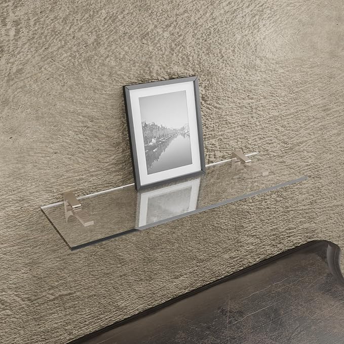 Clear Acrylic Shelves for Wall Storage, 6" W X 30" L, 3/4" Thick Floating Shelves for Wall, Bedroom, Living Room, Bathroom, Kitchen -‎Easy Installation with Screws and Brushed Nickel Finish Brackets