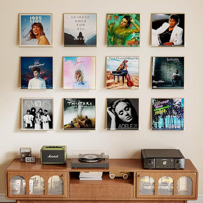 12 Pack Vinyl Record Shelf Wall Mount, 12-Inch Clear Acrylic Album Storage Holder, Floating Display Shelves for Wall Decor, Magazine Shelf, Kids Bookshelf, Suitable for Bedroom, Living Room