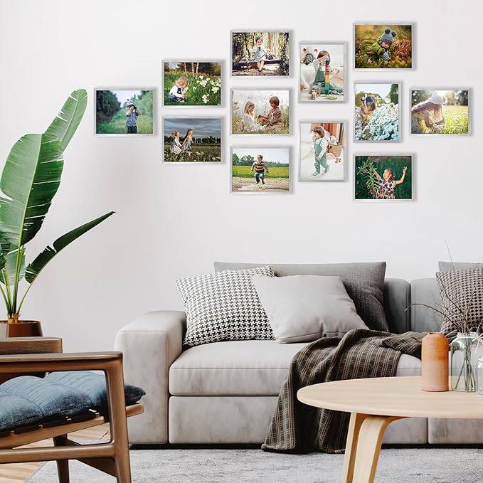 Hoikwo 18 Packs 8.5x11 Silver Multi Plastic Picture Frames Set with Plastic Cover for Family Photos, Artwork, Light Weight Bulk 8.5 by 11 Frames Pack for Wall Hanging and Table, Stylish Picture Frames