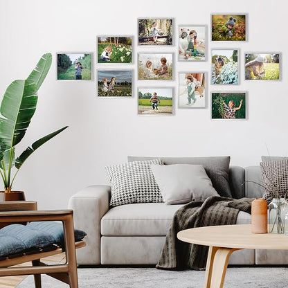 Hoikwo 18 Packs 8.5x11 Silver Multi Plastic Picture Frames Set with Plastic Cover for Family Photos, Artwork, Light Weight Bulk 8.5 by 11 Frames Pack for Wall Hanging and Table, Stylish Picture Frames