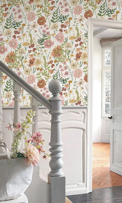 EchoSphere 16.9 in x118 in Peel and Stick Wallpaper Floral Self Adhesive Wallpaper Boho Floral and Leaf Contact Paper DIY Removable Wall Paper for Bedroom Livingroom Cabinets Decor Vinyl Roll
