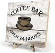 Coffee Bar Sign Plaque, Vintage Farmhouse Coffee Station Decor – 24 Hours Open Bar Plaque for Cafe, Home or Office, Rustic Kitchen Wall Art, CoffeeShop Accessories