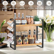 Coffee Station Organizer for Counter,Condiment Storage Caddy for Kitchen,2 Tier Wooden Shelf for Coffee Bar Accessories,Coffee Bar Organizer for Kitchen, Home, Office-Brown