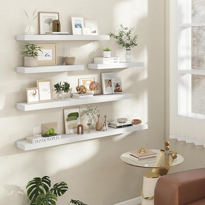 32 Inch Floating Shelves | 6.5 Inch Deep White Floating Shelves Set of 2 | 32" W x 6.5" D Rustic White Wood Wall Shelves with Invisible Brackets for Bathroom Living Room Bedroom