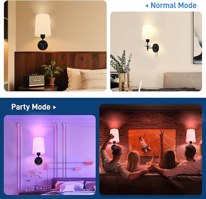 Battery Operated Wall Sconces Set of Two, Wireless Wall Sconces with Remote Control, 3CCT Dimmable Rechargeable Wall Lights, Black Wall Lamps for Bedroom, Living Room, RGB Bulbs Included, ETL Listed