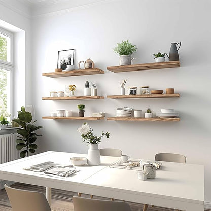 24 Inch Light Wood Floating Shelves for Wall Rustic Wall Shelf for Bedroom Living Room Set of 4