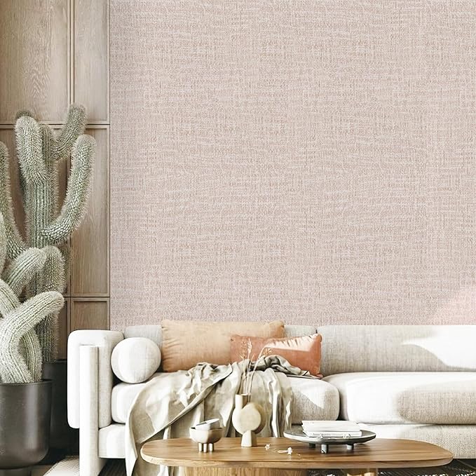 Yancorp 10ft Textured Fabric Wallpaper Faux Grasscloth Khaki Peel and Stick Self-Adhesive Linen Removable Wallpaper Cabinets Counter Top Liners