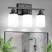 Ascher Bathroom Light Fixtures, 3-Light Vanity Light Over Mirror, Modern Matte Black Wall Sconces with Milky White Shades, Wall Lamp for Kitchen Hallway Cabinet Porch E26 Base