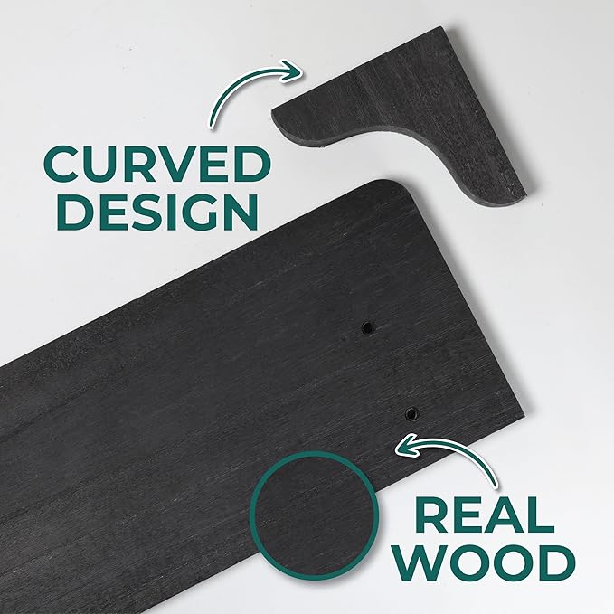 Real Wood Black Shelves for Wall - 17 inch (3 Pack) - Easy to Install, Template and Video Included - Black Wall Shelf, Mounted Wall Shelves, Bedroom Shelves