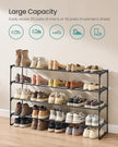 SONGMICS Shoe Rack, 4-Tier Shoe Organizer, Metal Storage Shelf, Upright or Upside Down, for 25-30 Pairs, Stackable, for Entryway, 11.8 x 46.1 x 28.4 Inches, Black ULSA034B01