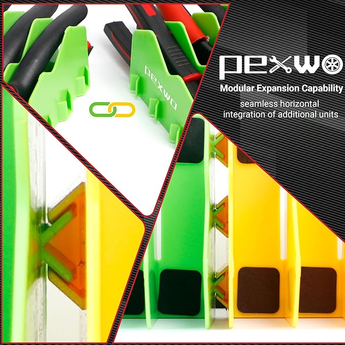 Plier Organizer & Rack (2-Pack, High-Vis Green) – 20-Slot Tool Storage for Toolbox Drawers – Non-Slip Rubber Base, Interlocking Modular Holders for Pliers, Cutters & Snips