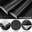 Black Silk Wallpaper Embossed Peel and Stick Wallpaper 17.7 inch X 120 inchTextured Self-Adhesive Removable Contact Paper Waterproof Vinyl Roll for Bedroom Cabinet Furniture