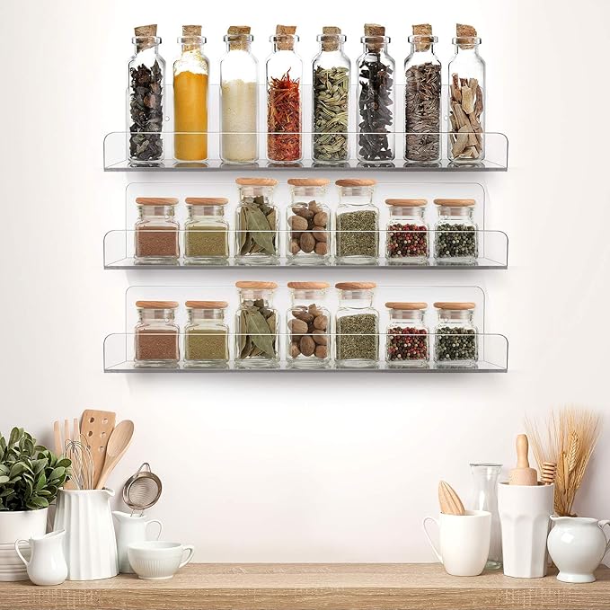 Sorbus Acrylic Wall Ledge Floating Shelf Rack Organizer, Invisible Display Style, for Books, Figurine, Picture Frame Storage, Wall Mounted Shelves for Home, Bathroom, Nail Salon, Spa (15 x 4.3 x 3'')