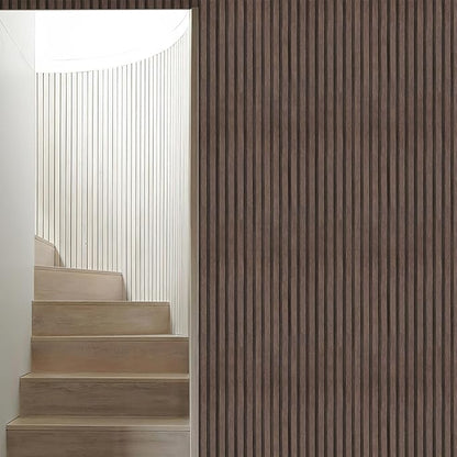 Yun-aeon Natural Wood Peel and Stick Wallpaper Wood Slats - 17.3"x 480" Dark Brown Self-Adhesive Waterproof Vinyl Removable Wall Paper for Wall Decor Bedroom