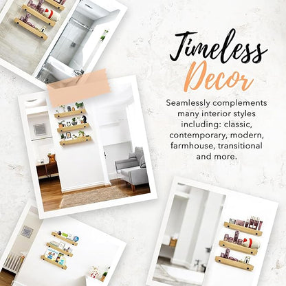 Autumn Alley Natural Wood Floating Wood Shelves for Wall – 3-Tier Wood Wall Shelves, Floating Wooden Shelf Set for Nursery, Bathroom, Kitchen, or Living Room – Use as Tray or Shelf