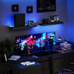 BAMEOS Floating Shelves with LED for Wall, Sturdy Shelves with RGB Light, Wall Mounted Display Shelves, Set of 2, Hanging Shelf for Bathroom, Bedroom, Kitchen, Living Room Storage, Black
