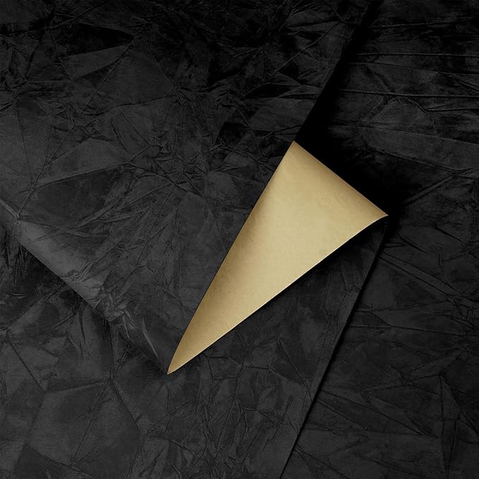 YENHOME 30"X200" Black Velvet Wallpaper Peel and Stick Black Vintage Velvet Textured Wallpaper for Bedroom Self Adhesive Felt Fabric Sheets Roll Soft Textured Contact Paper Flocking Liner