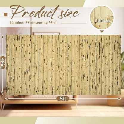 Juexica 1 Pcs Natural Bamboo Wall Panel for Interior Wall 48''x96'' Bamboo Covering Renewable Pole Wainscoting Room Divider Wrap Decor for Bedroom Living Room Kitchen Island Office (Light Burned)