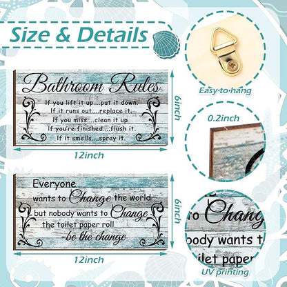 Jetec 2 Pieces Funny Bathroom Signs Bathroom Wall Decor Toilet Wall Accessories Farmhouse Toilet Rustic Wooden Signs, 12x6 Inch(Chic Style)
