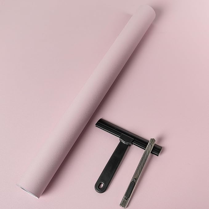 practicalWs Pink Wallpaper Peel and Stick with Tools, Light Pink Contact Paper Film Stick Paper 17.7'' x 236.2'' Self-Adhesive, Thickened Matte Solid Color Girly Wall Papers for Shelves Cabinets