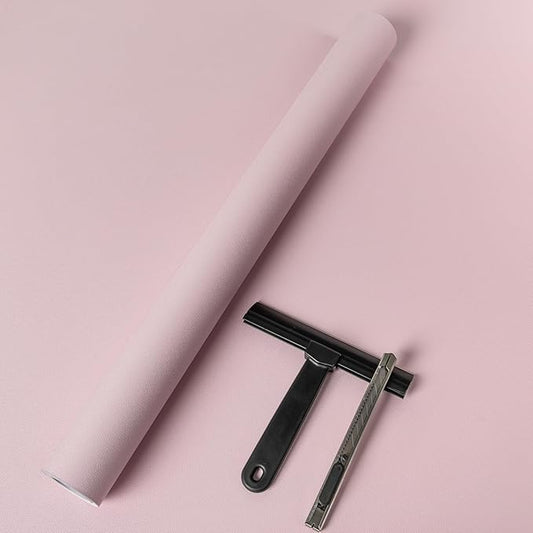 practicalWs Pink Wallpaper Peel and Stick with Tools, Light Pink Contact Paper Film Stick Paper 17.7'' x 393.7'' Self-Adhesive, Thickened Matte Solid Color Girly Wall Papers for Shelves Cabinets