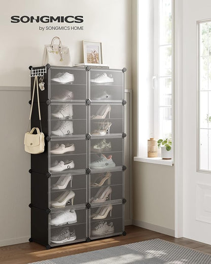 SONGMICS Shoe Rack Organizer, 10-Tier Shoe Storage Cabinet for Closet and Entryway, Holds 40 Pairs of Shoes, Adjustable, Ink Black and Trasparent ULPC035B01