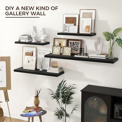 Floating Shelves for Wall 36"W x 7.8"D x 1.5"H, Engineered Wood Wall Shelves with Invisible Brackets for Living Room Bedroom Bathroom Office Kitchen Decor and Storage, Black Finish, Set of 2