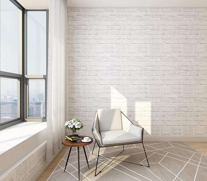 Hopeak White Brick Wallpaper Self-Adhesive Peel and Stick Wallpaper Waterproof and Removable Good for Home Decoration and Furniture Renovation 35.4 x 196 Inch